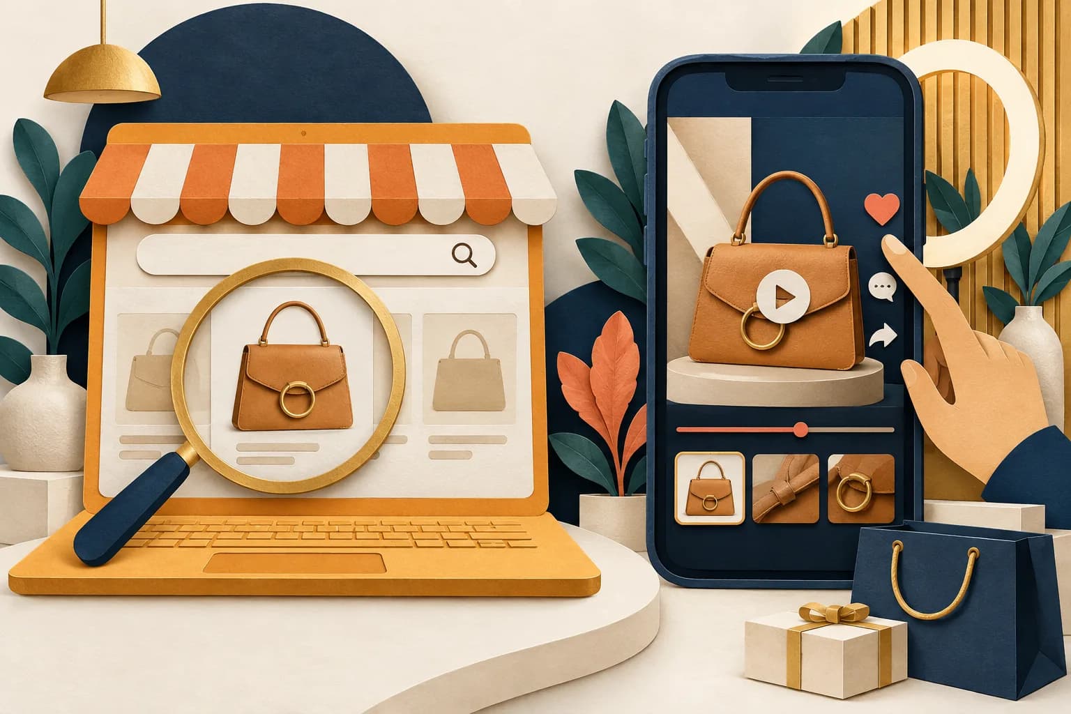 Comparing search-led shopping with video-led product discovery.