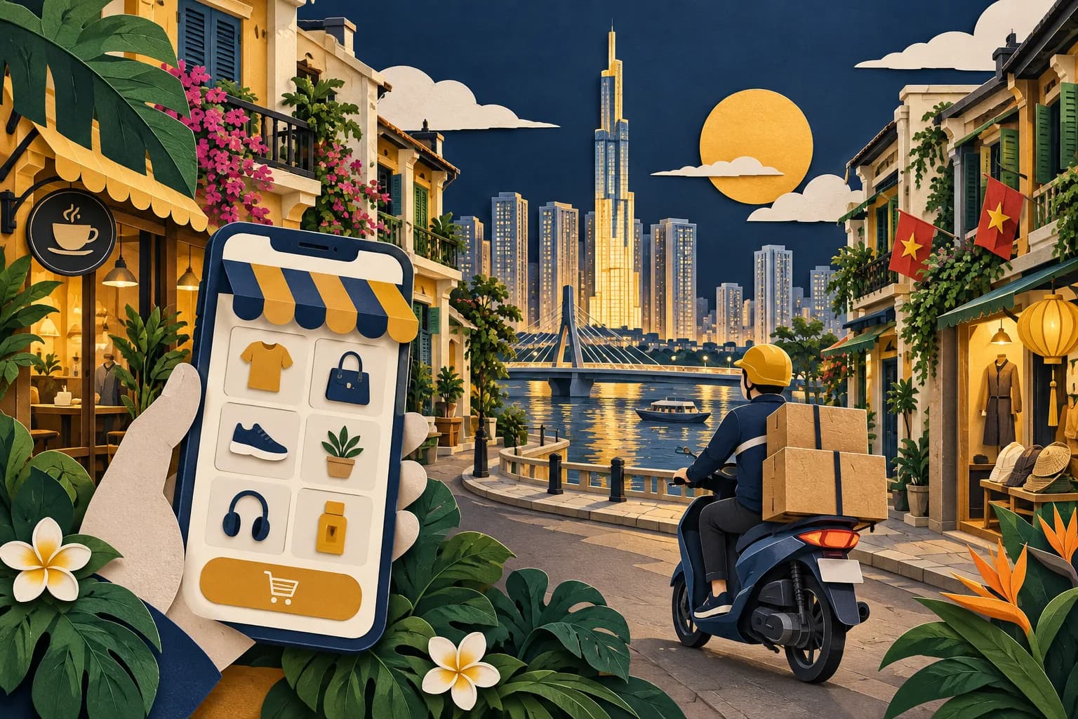 Vietnam’s ecommerce storefronts and parcel delivery.